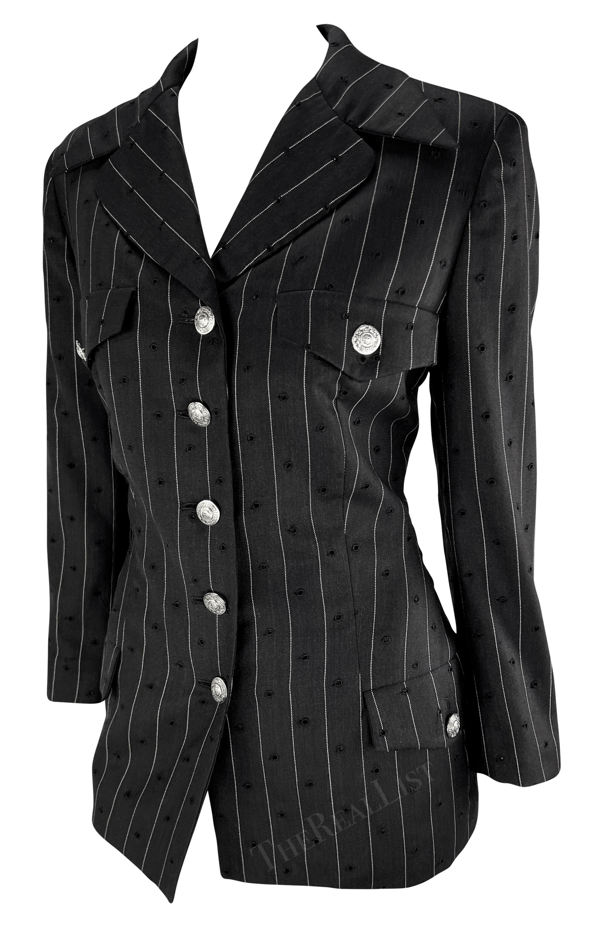 Nero Giacca Blazer con taschino Medusa con ritaglio di occhielli di Gianni Versace per la P/E 1994 in vendita
