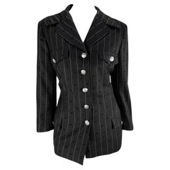 S/S 1994 Gianni Versace Eyelet Cutout Pinstripe Medusa Pocket Blazer Jacket