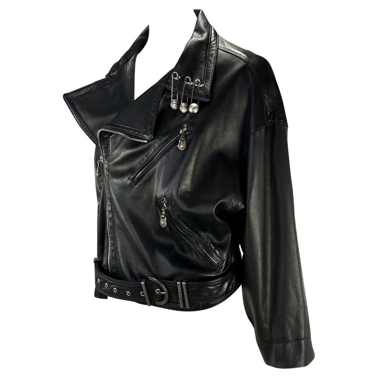 S/S 1994 Gianni Versace Medusa Safety Pin Leather Belted Moto Jacket