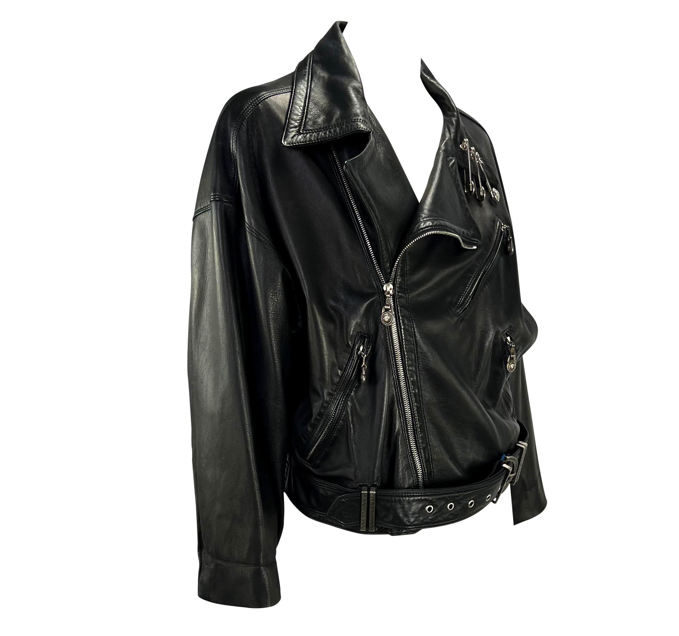 S/S 1994 Gianni Versace Medusa Safety Pin Leather Belted Moto Jacket For Sale 1