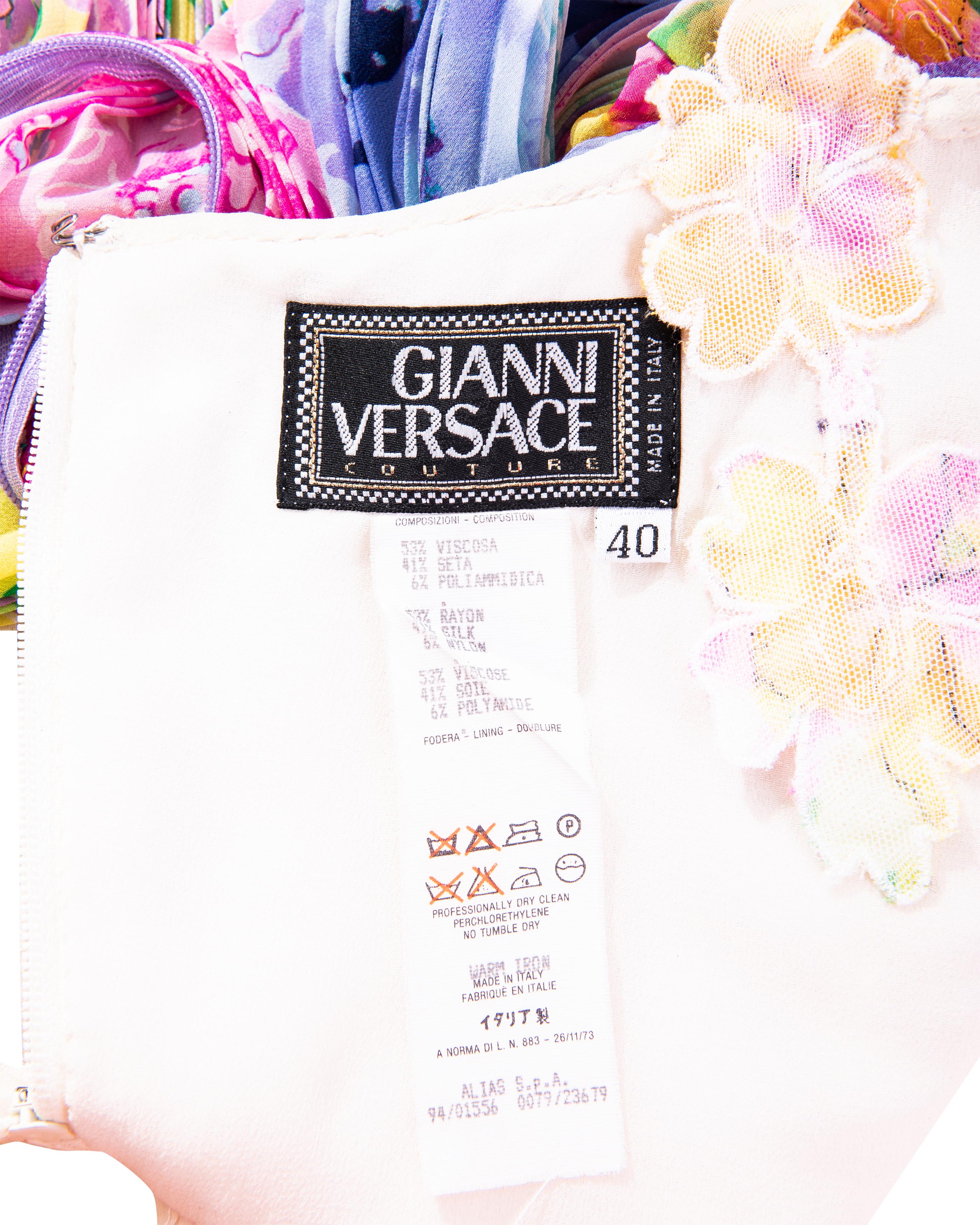 S/S 1994 Gianni Versace Multicolor Floral Pleated Honeycomb Mini Dress 7
