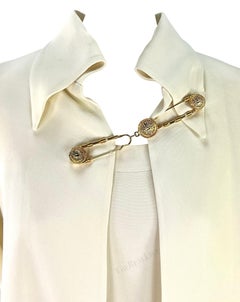 S/S 1994 Gianni Versace Off-White Medusa Safety Pin Cropped Jacket Dress Set