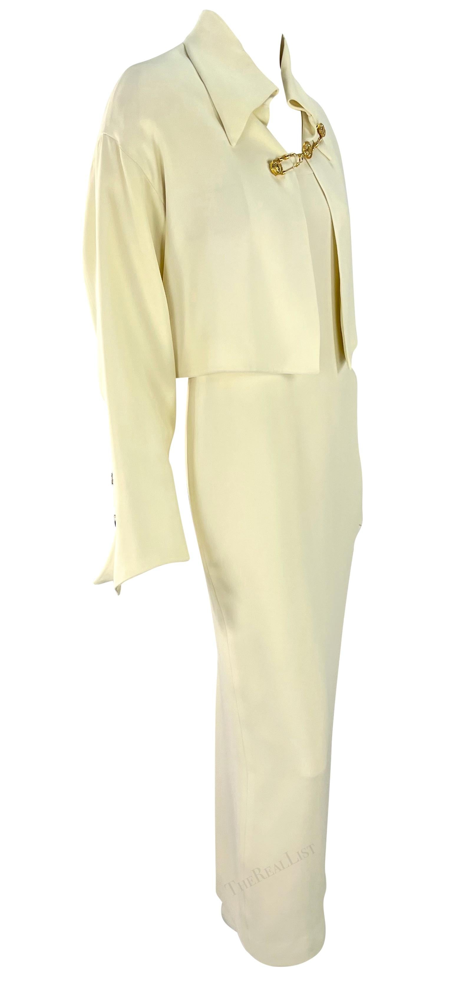 S/S 1994 Gianni Versace Off-White Medusa Safety Pin Cropped Jacket Dress Set For Sale 3