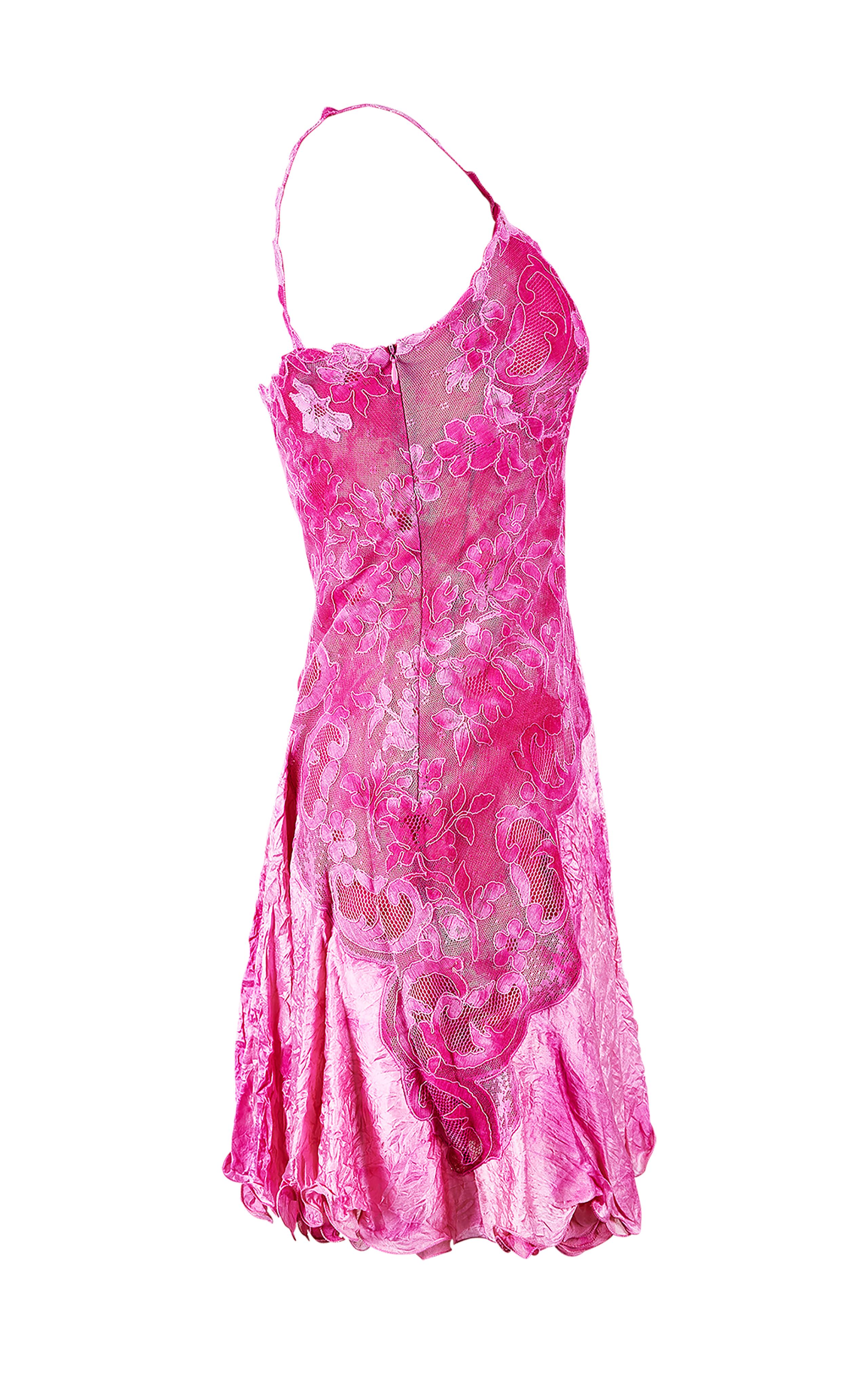 S/S 1994 Gianni Versace Pink Crinkle Mini Dress For Sale at 1stDibs