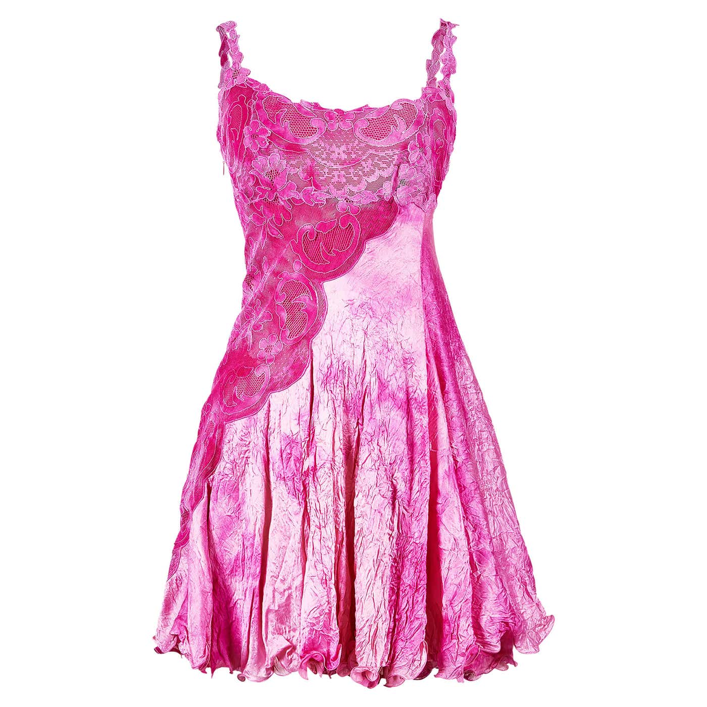 S/S 1994 Gianni Versace Pink Crinkle Mini Dress For Sale at 1stDibs