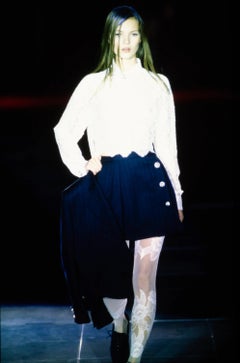 S/S 1994 Gianni Versace Runway Ad Pinstripe Medusa Wrap Pleated Mini Skirt