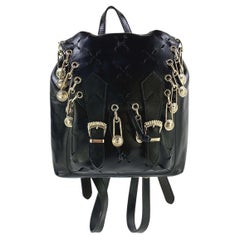 S/S 1994 Gianni Versace Safety Pin Cut Out Black Leather Mini Runway Backpack