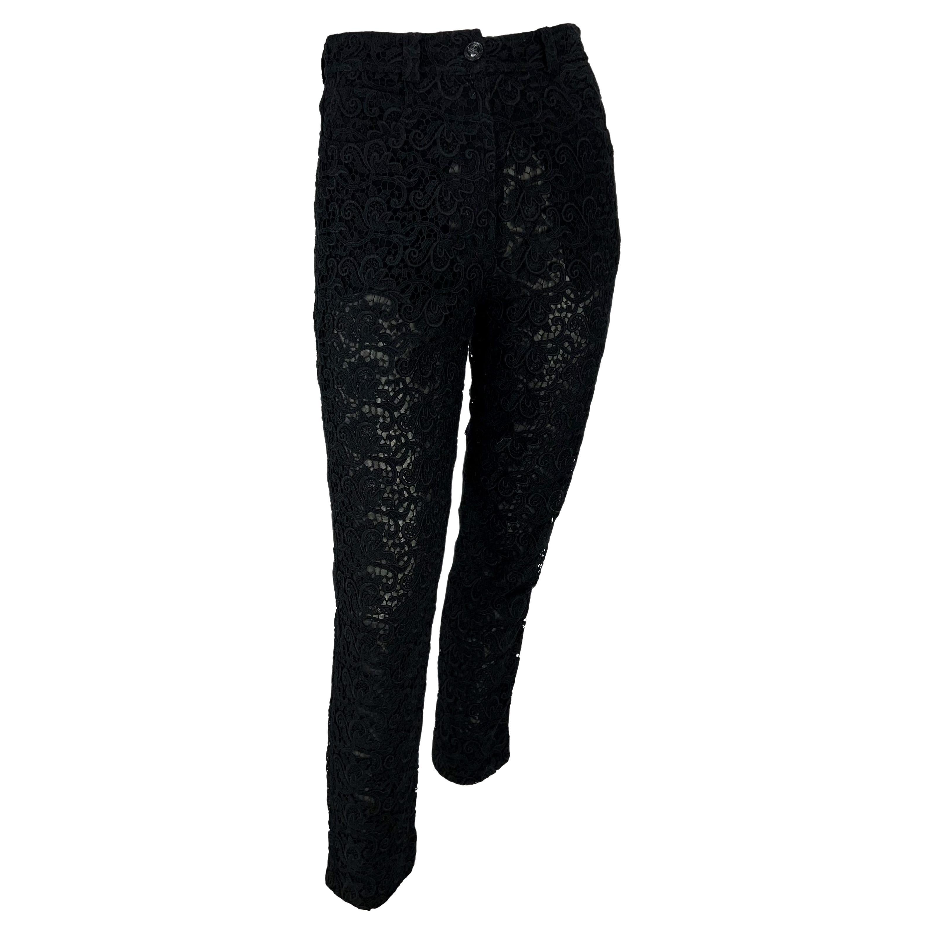 S/S 1994 Gianni Versace Sheer Black Lace Jeans Pants For Sale