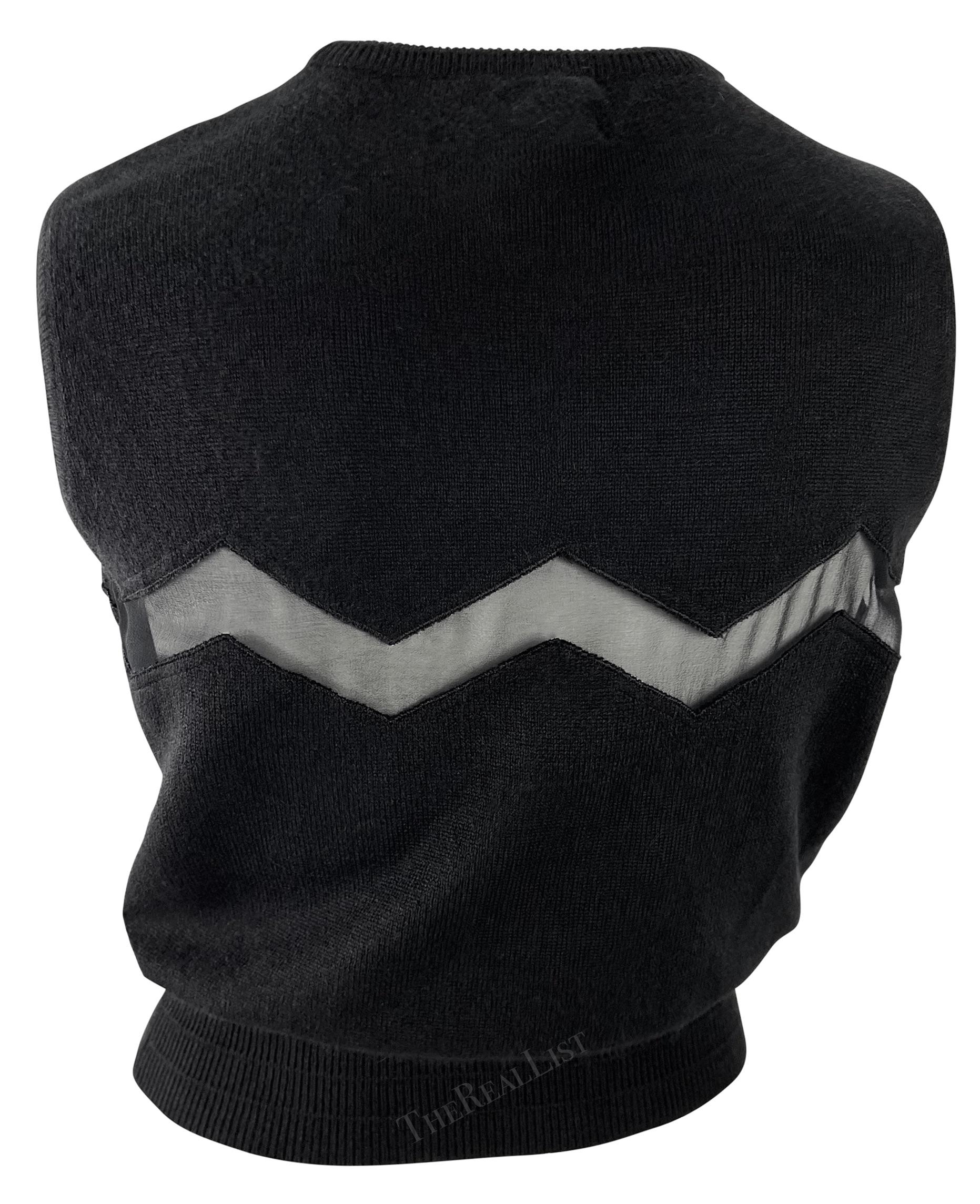 Women's S/S 1994 Gianni Versace Sheer Zig-Zag Panel Black Knit Sweater Vest For Sale