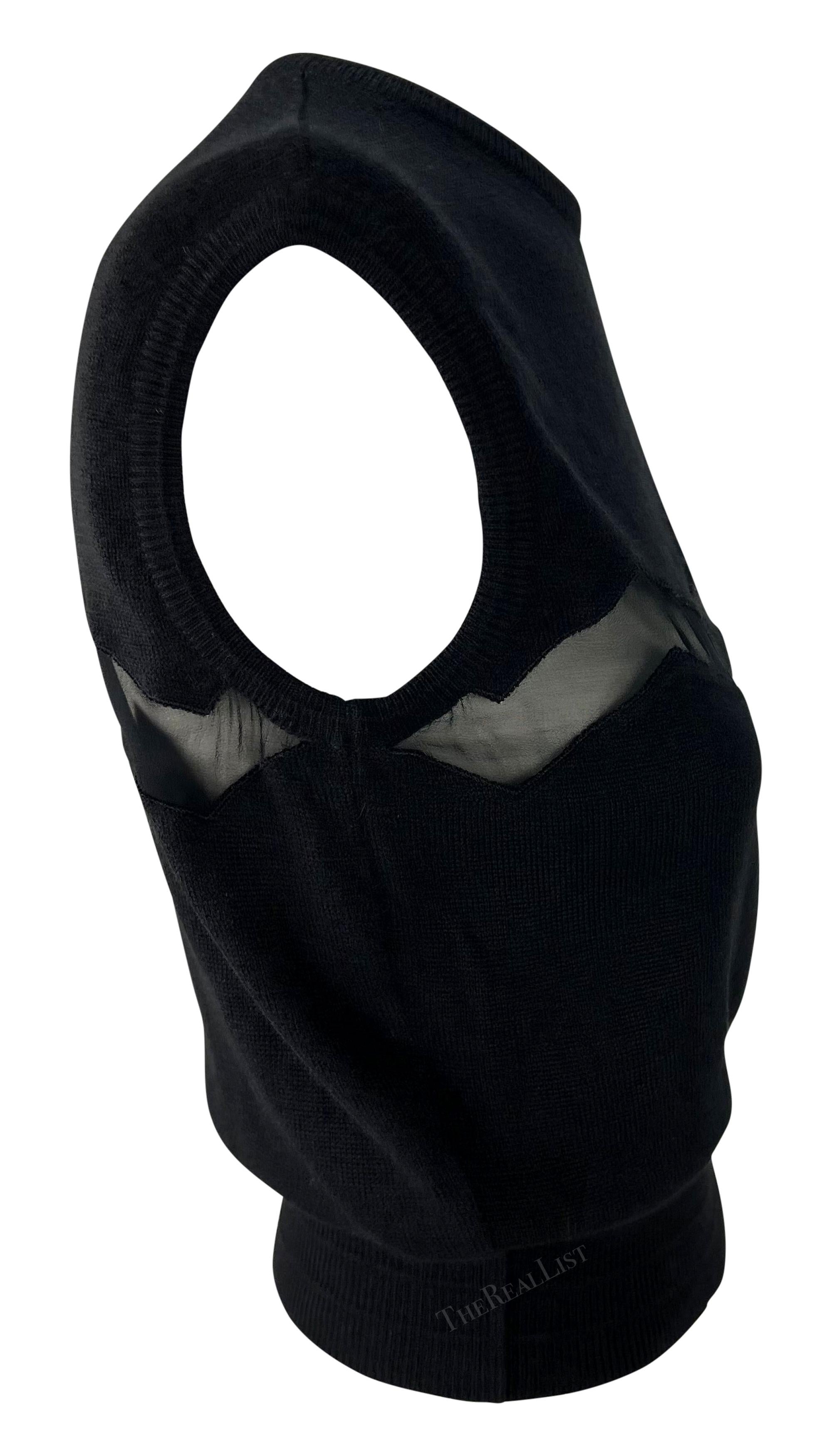 S/S 1994 Gianni Versace Sheer Zig-Zag Panel Black Knit Sweater Vest For Sale 1