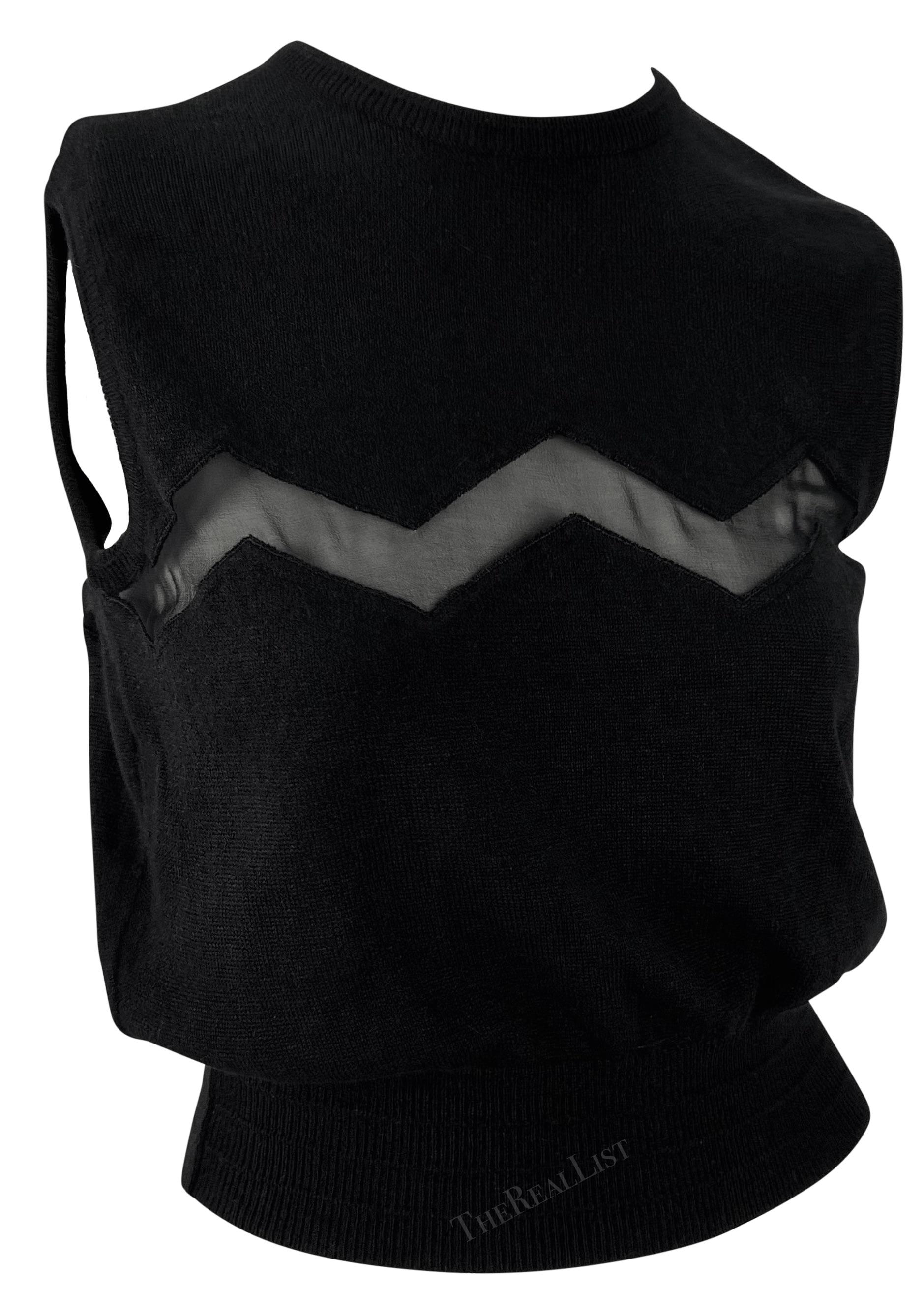 S/S 1994 Gianni Versace Sheer Zig-Zag Panel Black Knit Sweater Vest For Sale 2
