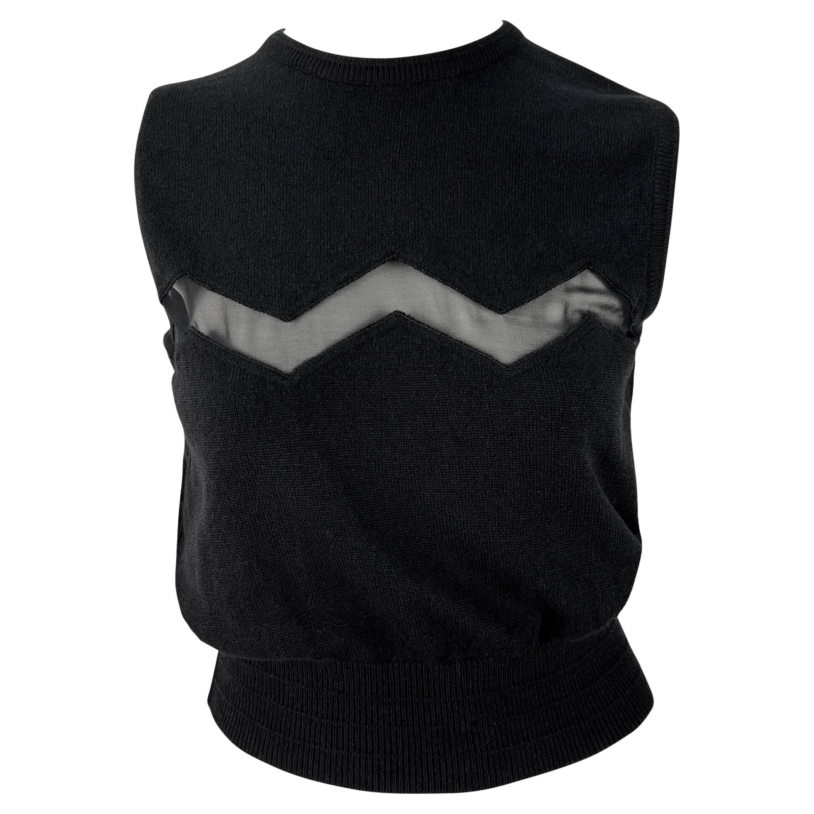 S/S 1994 Gianni Versace Sheer Zig-Zag Panel Black Knit Sweater Vest For Sale