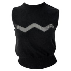 Vintage S/S 1994 Gianni Versace Sheer Zig-Zag Panel Black Knit Sweater Vest