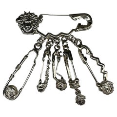 S/S 1994 Gianni Versace Silver Tone Medusa Logo Safety Pin Costume Brooch 