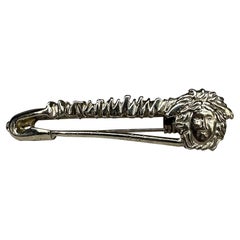 S/S 1994 Gianni Versace Silver Tone Safety Pin Medusa Hair Clip 