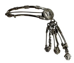 S/S 1994 Gianni Versace Silver Tone Safety Pin Medusa Pendent Hair Clip