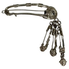 S/S 1994 Gianni Versace Silver Tone Safety Pin Medusa Pendent Hair Clip 