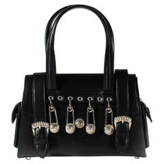 S/S 1994 Gianni Versace Vintage Mini Black Leather Safety Pin Bag