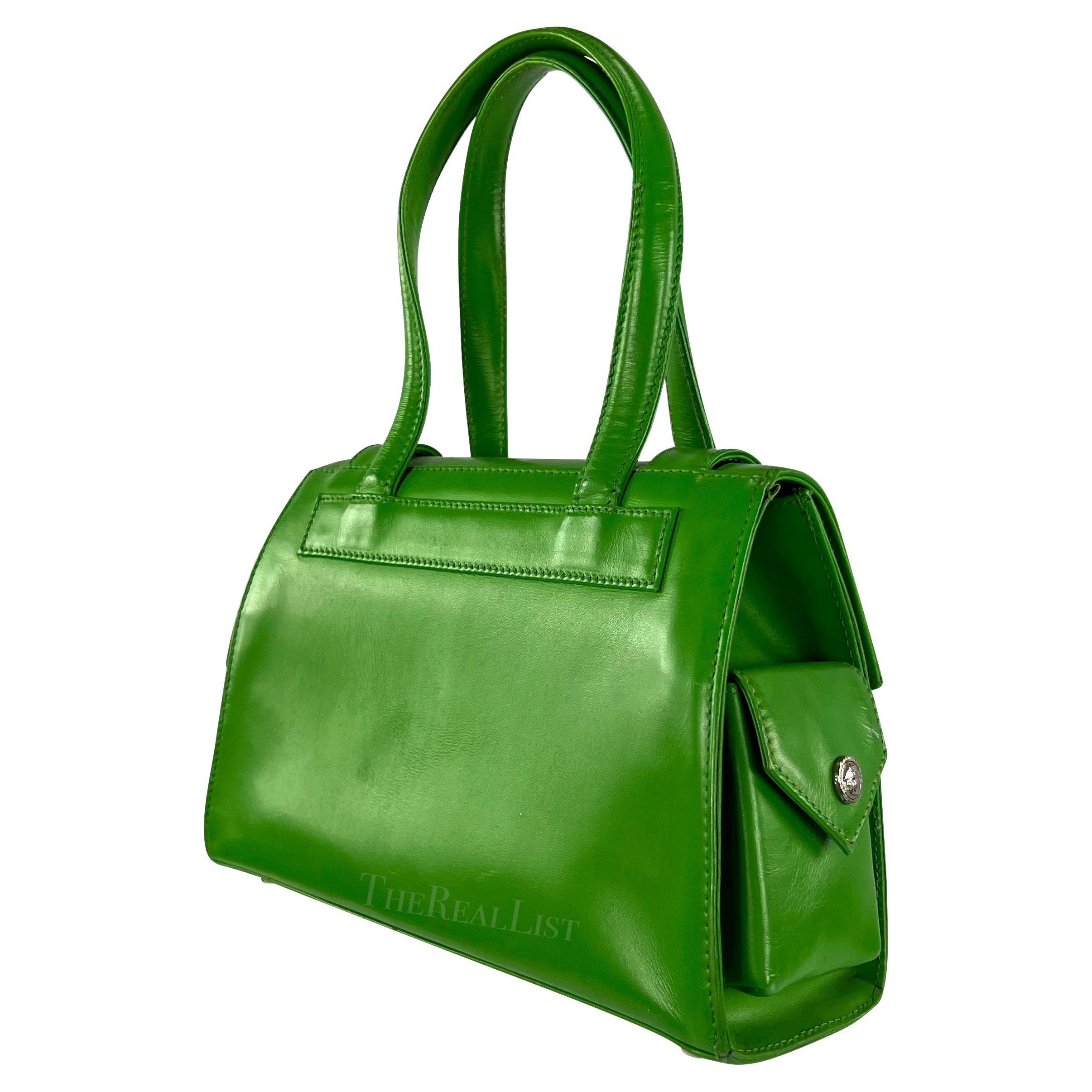 Women's S/S 1994 Gianni Versace Vintage Mini Green Leather Safety Pin Bag For Sale
