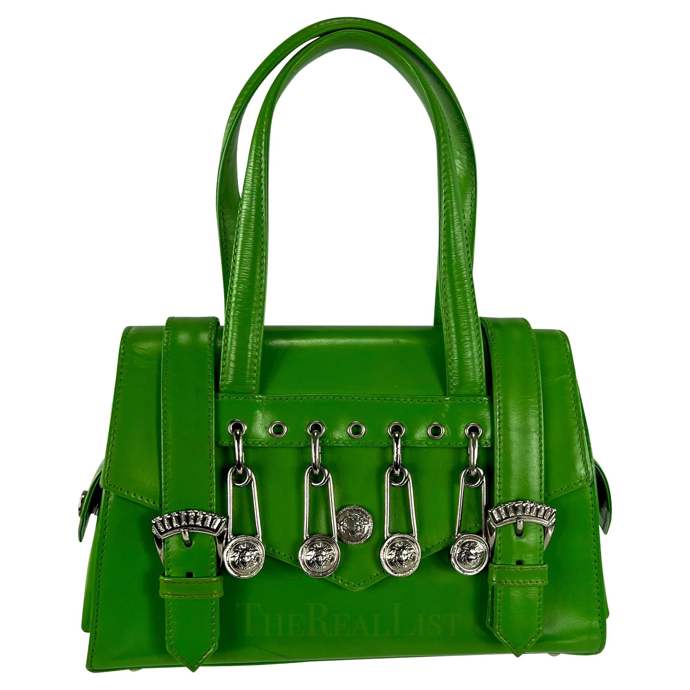 S/S 1994 Gianni Versace Vintage Mini Green Leather Safety Pin Bag For Sale