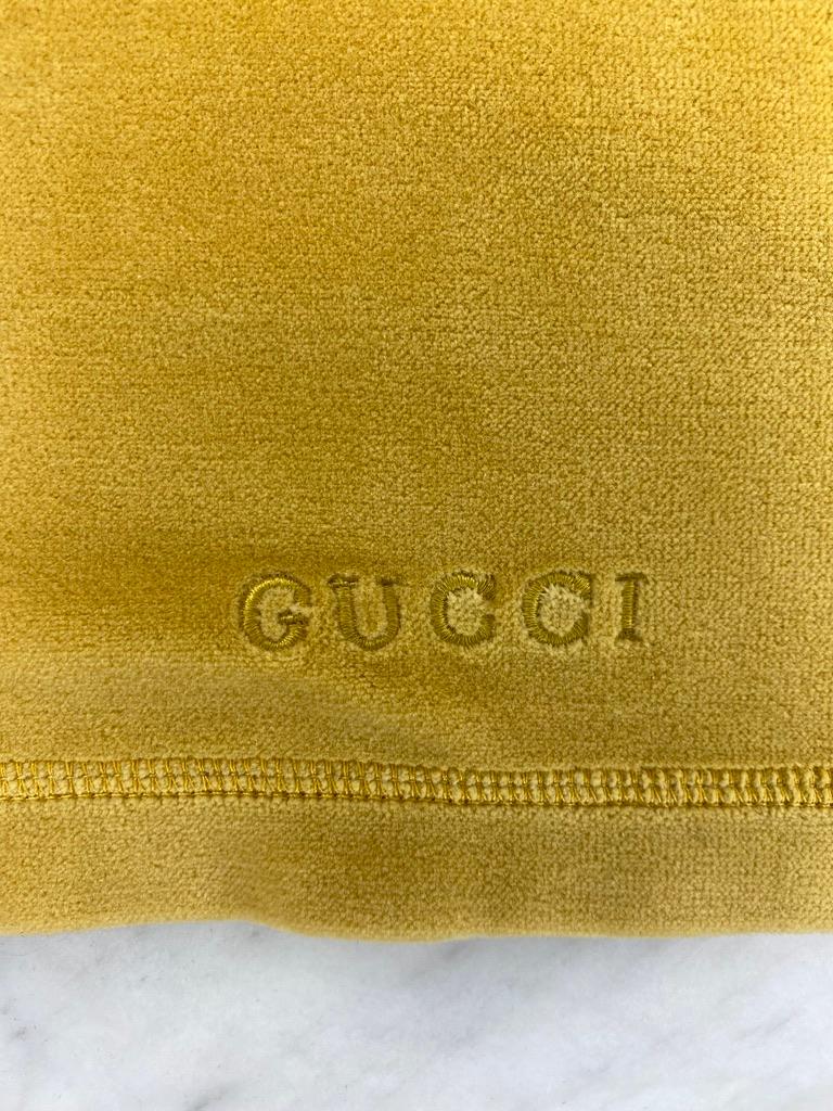 Women's S/S 1994 Gucci Marigold Velvet Terry Cloth Full Length Logo Embroidered Dress For Sale