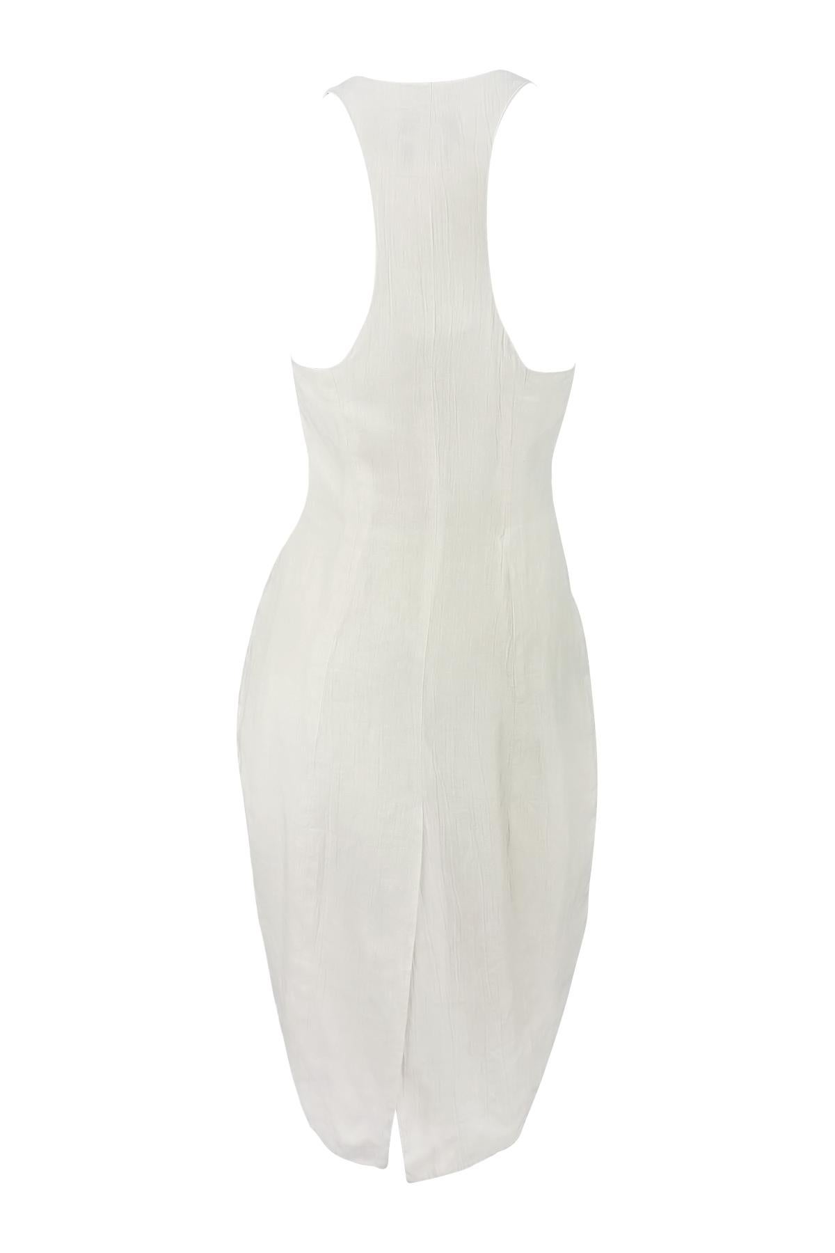 S/S 1994 Norma Kamali Runway Crinkled Off-White Linen Cropped Vest Skirt Set In Excellent Condition For Sale In West Hollywood, CA