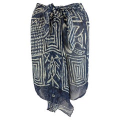 S/S 1994 Ralph Lauren Sheer Blue White Printed Silk Chiffon Wrap Mini Skirt