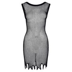 S/S 1994 Rifat Ozbek – Schwarzes, figurbetontes, ärmelloses Netzkleid mit gezacktem Saum, Größe FR 40