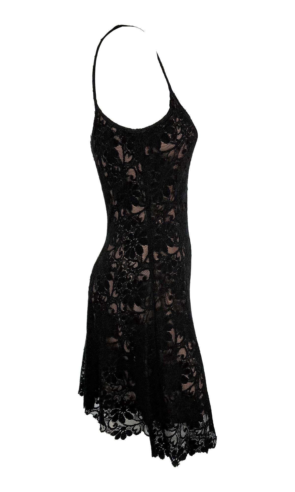 S/S 1994 Rifat Ozbek Runway Black Floral Lace Brown Slip Flare Mini Dress For Sale 5