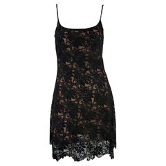 S/S 1994 Rifat Ozbek Runway Black Floral Lace Brown Slip Flare Mini Dress