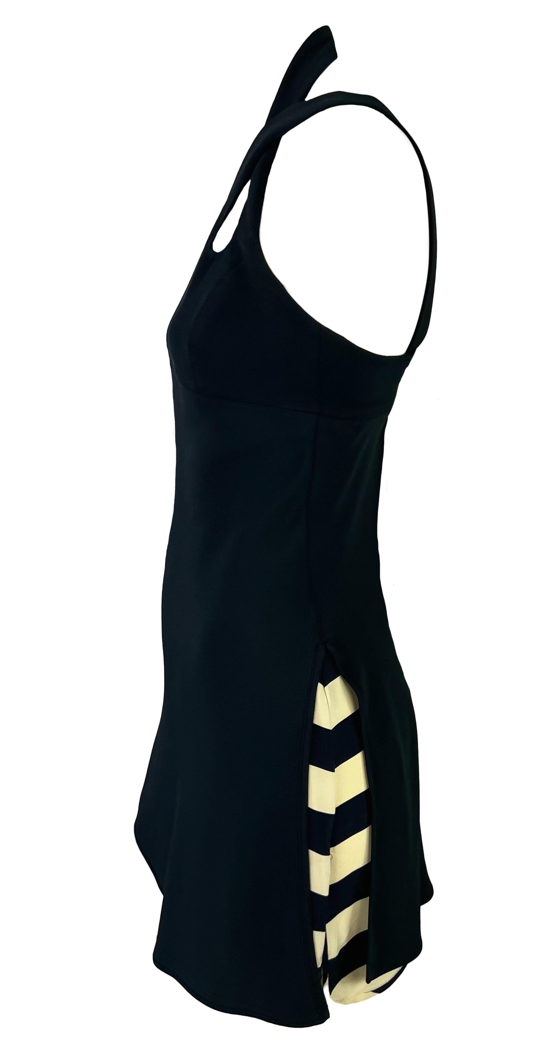 S/S 1994 Valentino Garavani Runway Navy Blue Halter Neck Stripe Flare Mini Dress For Sale 2