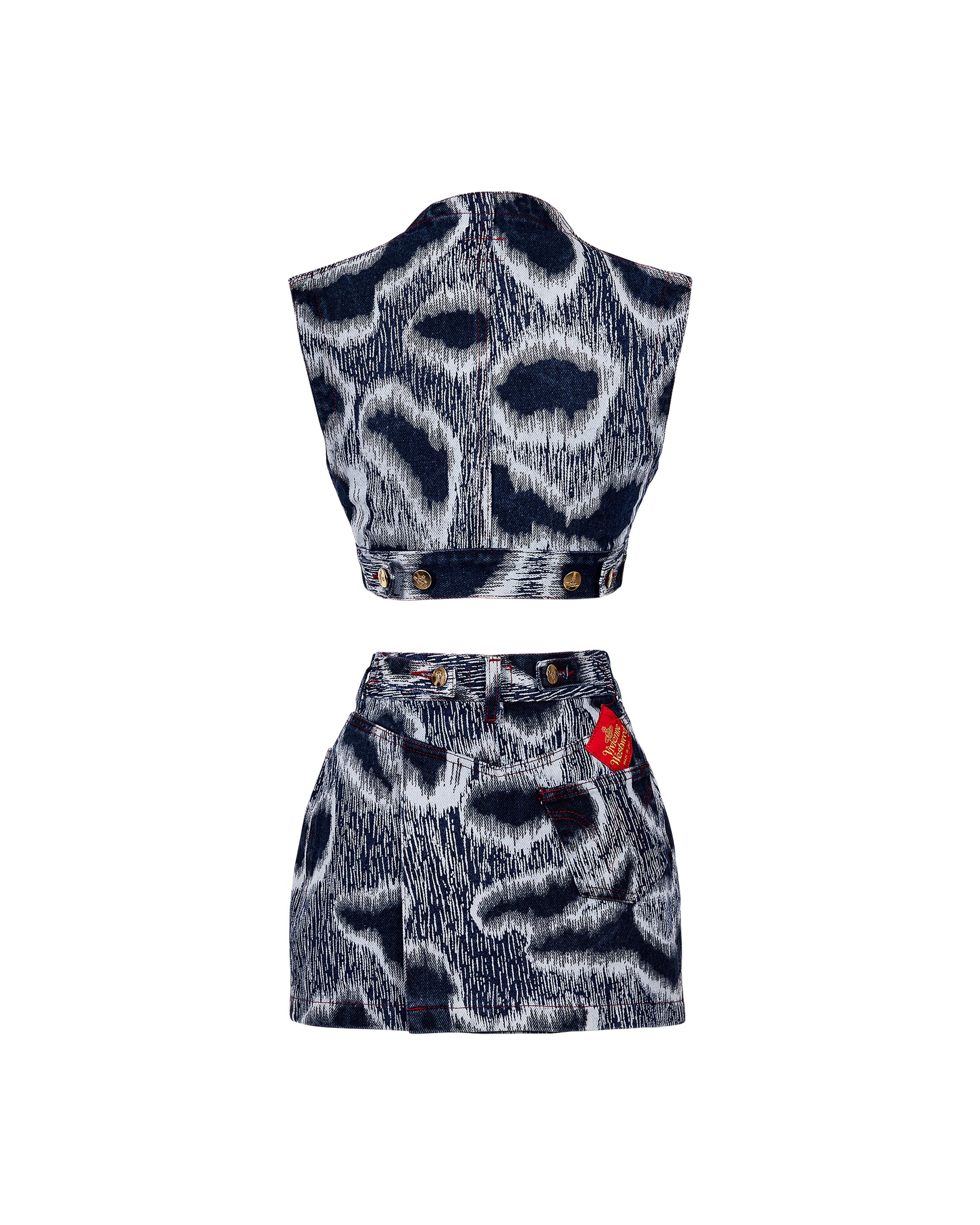 S/S 1994 Vivienne Westwood Blue Leopard Print Denim Skirt Set In Excellent Condition In North Hollywood, CA