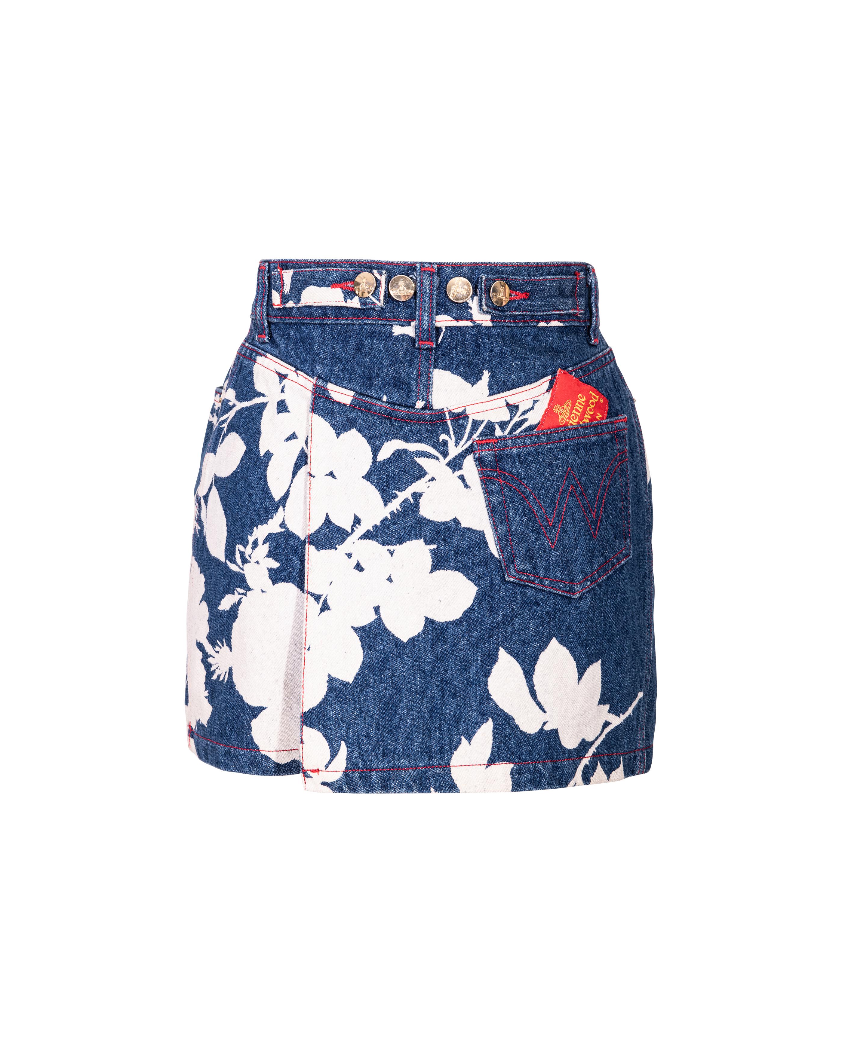 S/S 1994 Vivienne Westwood Denim Skirt Set with Bleached Floral Pattern 2