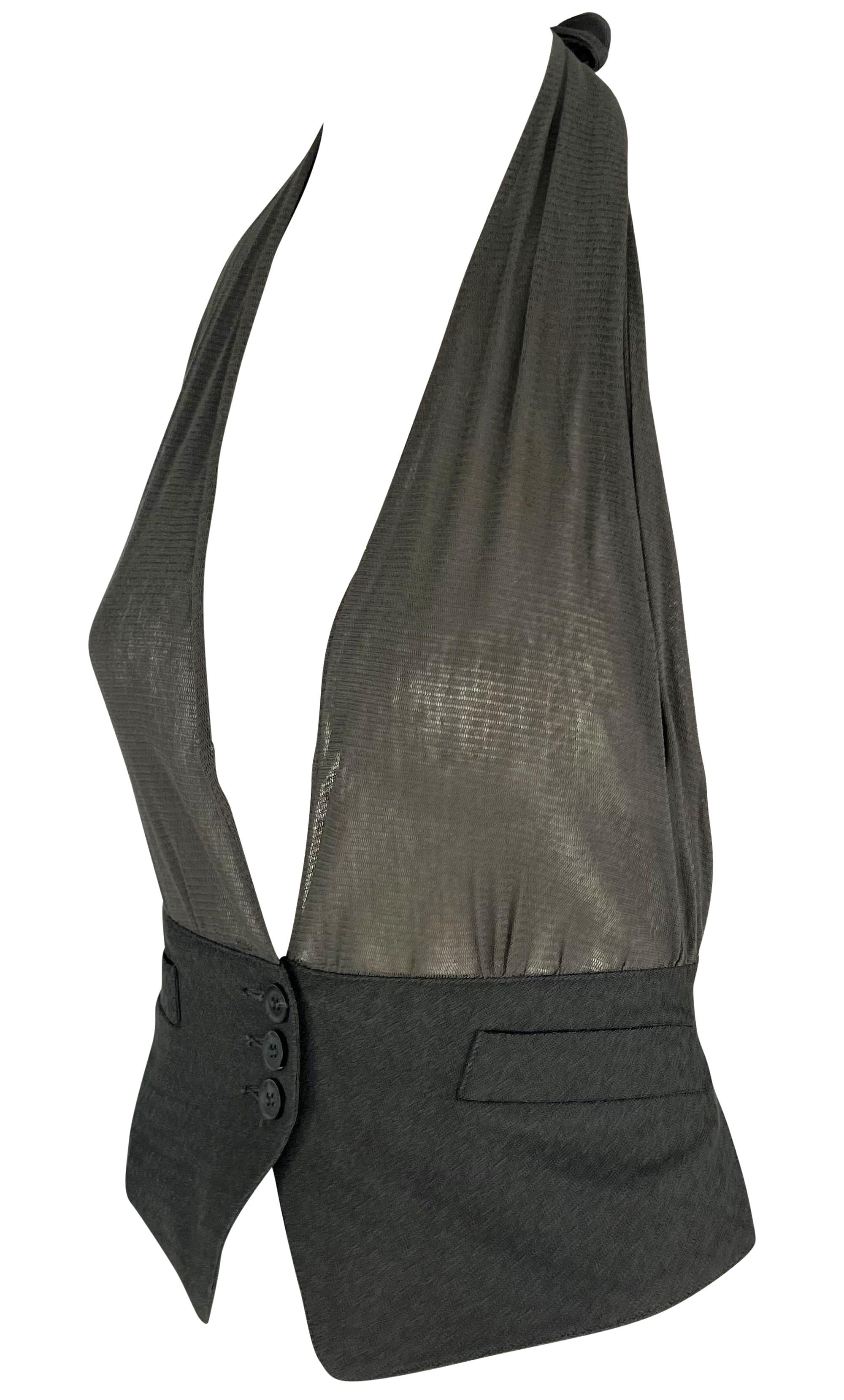 Black S/S 1995 Ann Demeulemeester Runway Sheer Halter Tie Cinched Backless Vest Top