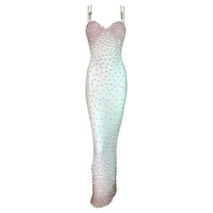S/S 1995 Atelier Gianni Versace Runway Sheer Ivory Nylon Beaded Gown Dress