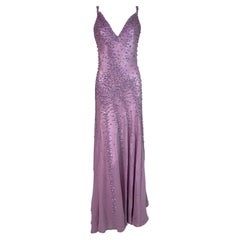 S/S 1995 Atelier Versace Gianni Runway Lavender Crystal Plunging Gown Dress