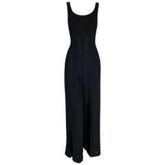 S/S 1995 Chanel Black Logo Monogram Wide Leg Tank Top Jumpsuit