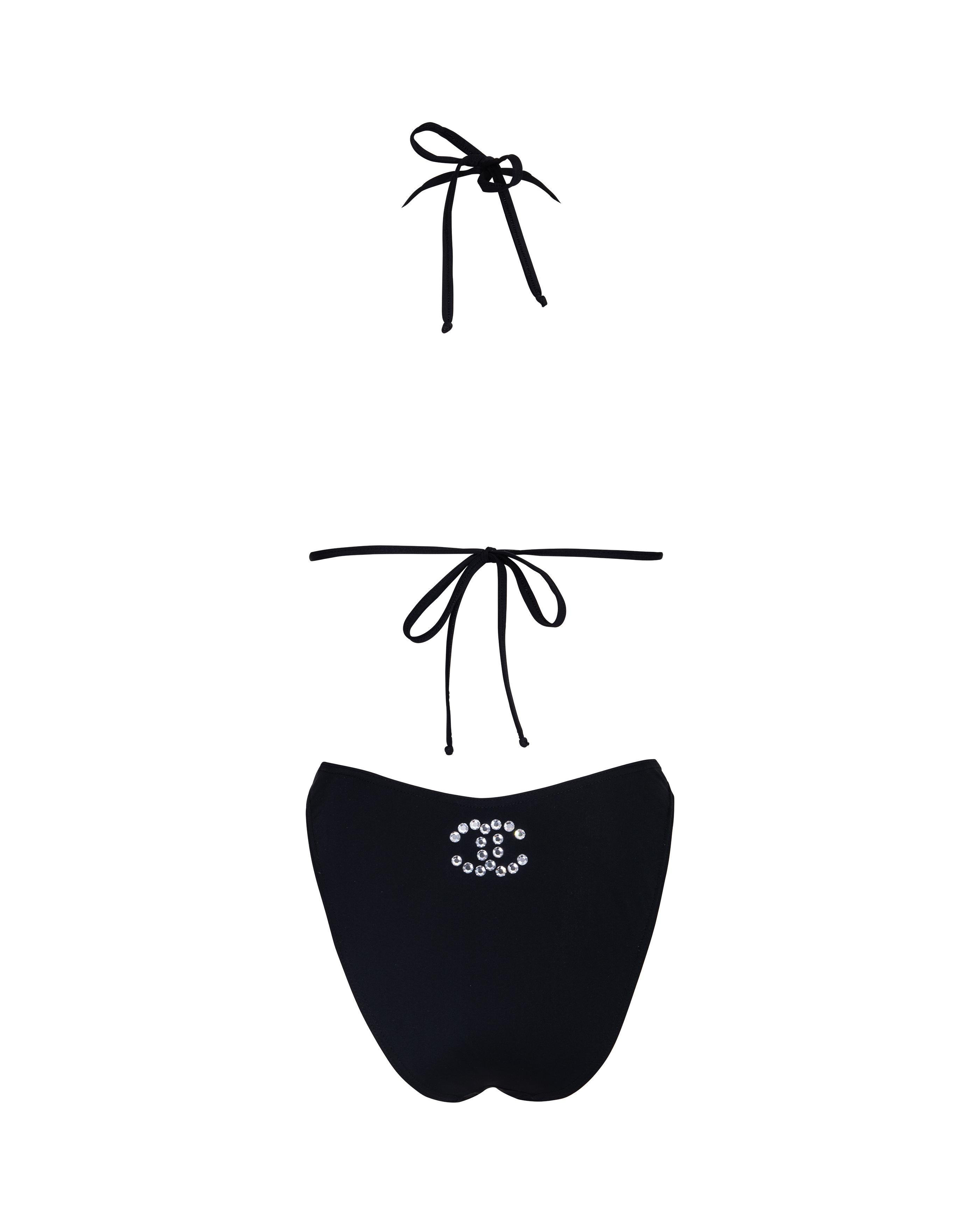 F/S 1995 Chanel by Karl Lagerfeld Schwarzer Kristall String Bikini mit String Damen