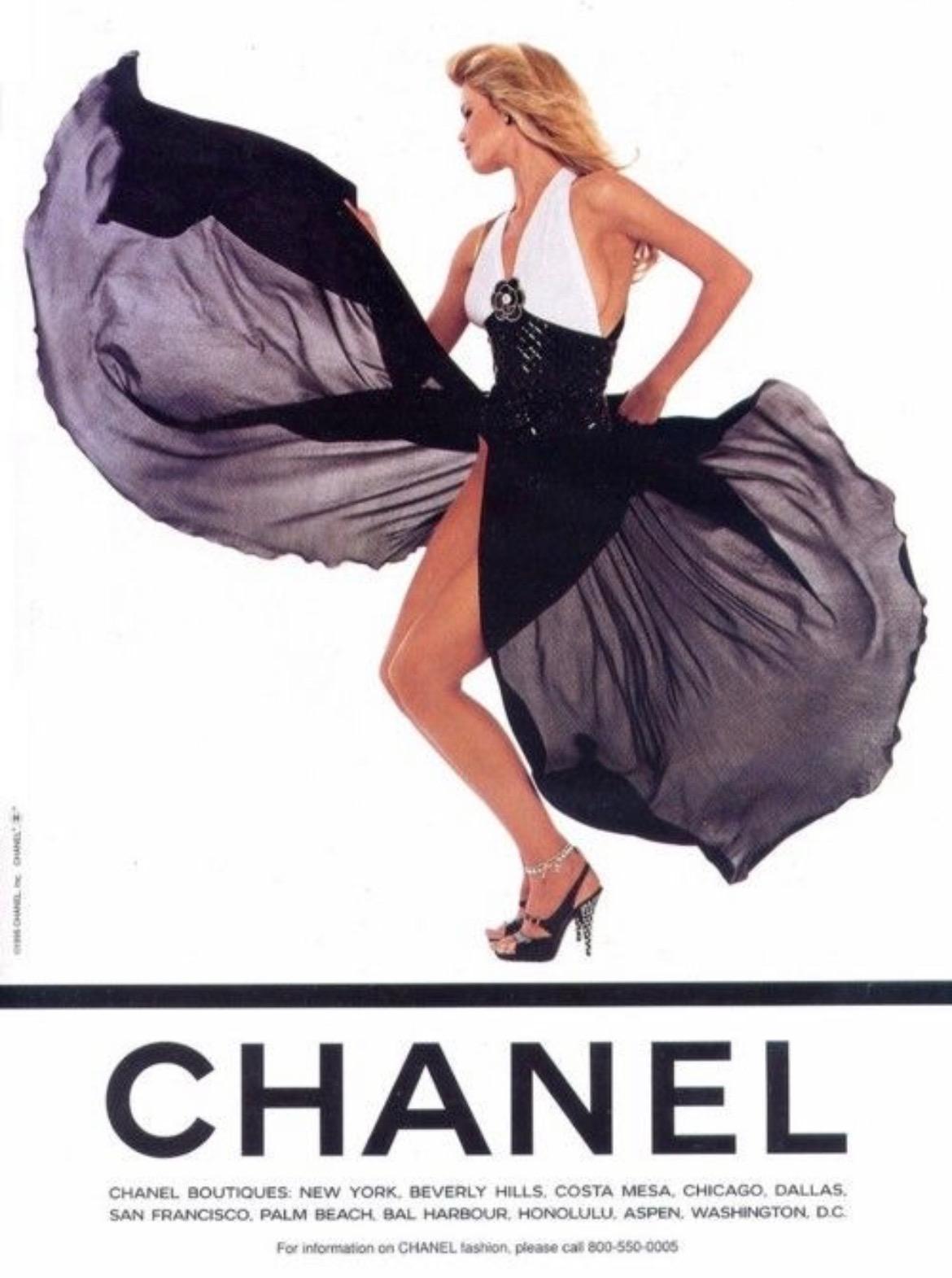 Black S/S 1995 Chanel by Karl Lagerfeld Diamond Appliqué Corset Chiffon Halter Gown