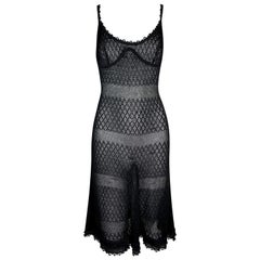 S/S 1995 Chanel Karl Lagerfeld Runway Sheer Black Knit Beaded Mini Dress