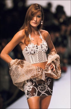 S/S 1995 Christian Dior by Gianfranco Ferré Runway Tan Sheer CD Logo Blouse