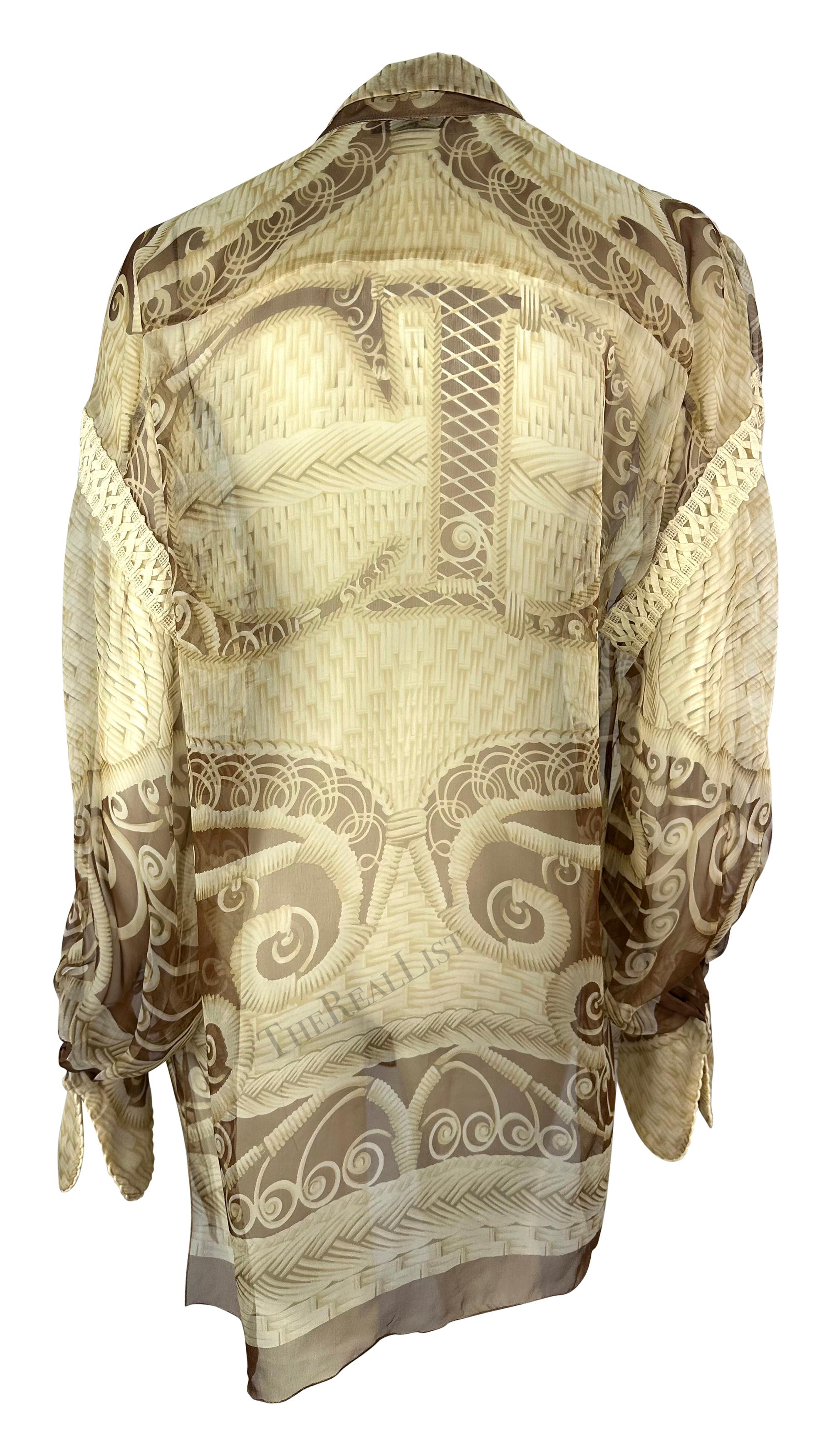 S/S 1995 Christian Dior by Gianfranco Ferré Laufsteg Hellbraune durchsichtige CD-Logo-Bluse im Angebot 2