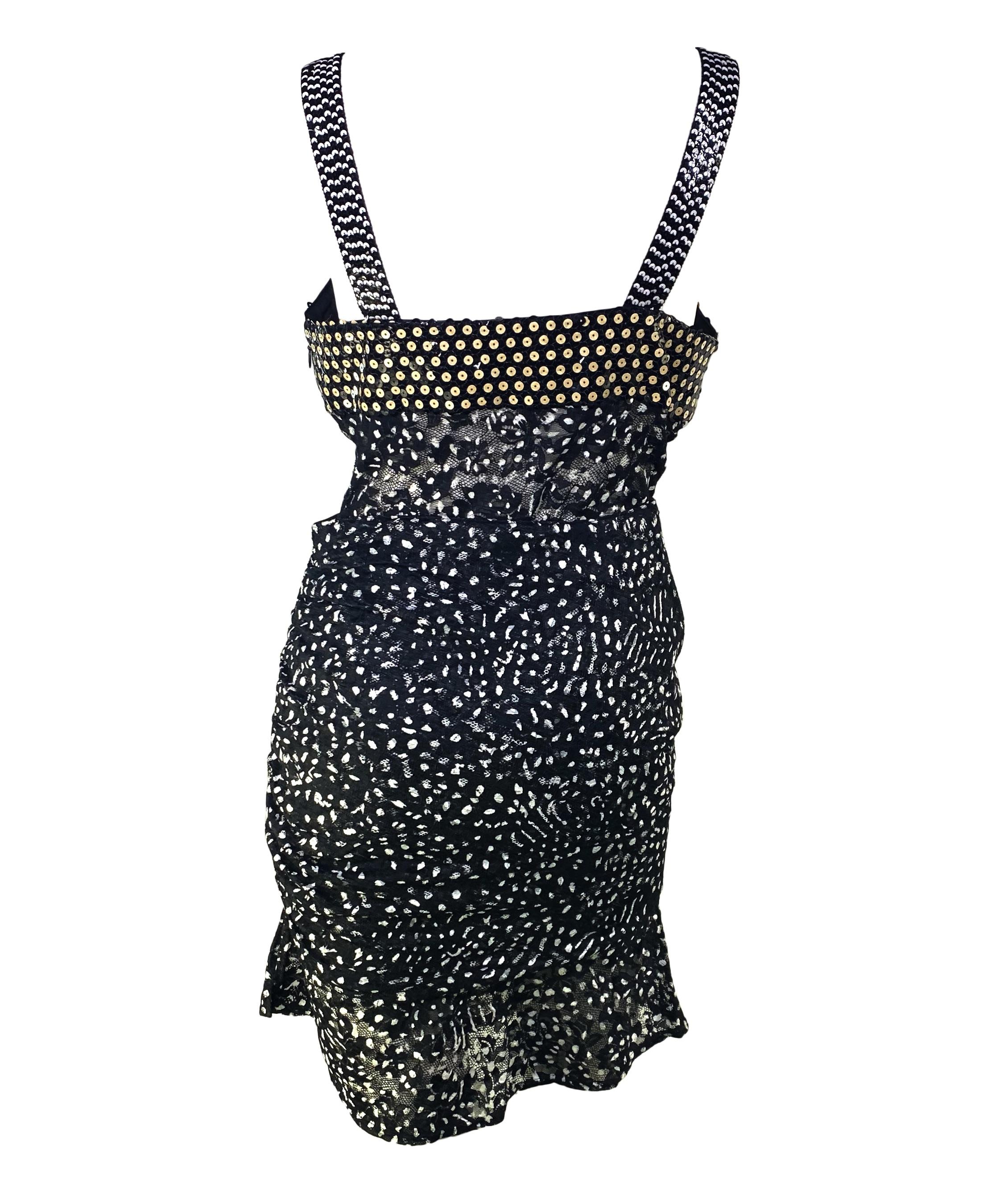 S/S 1995 Christian Dior by Gianfranco Ferré Sequin Black White Bodysuit Skirt In Good Condition In West Hollywood, CA