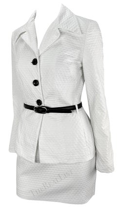 S/S 1995 Dolce & Gabbana Belted White Waffle Knit Mini Skirt Suit