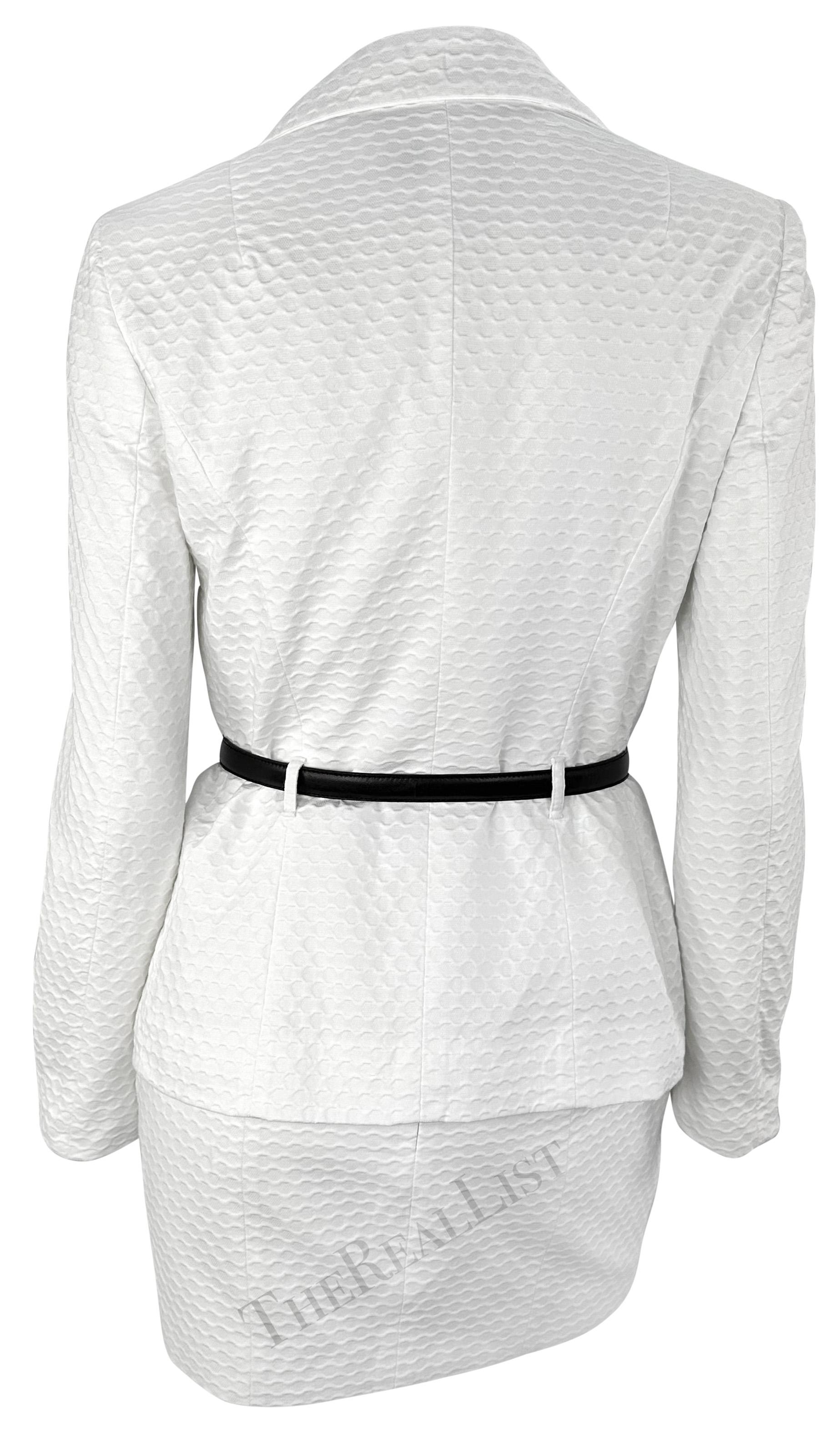 S/S 1995 Dolce & Gabbana Belted White Waffle Knit Mini Skirt Suit For Sale 1