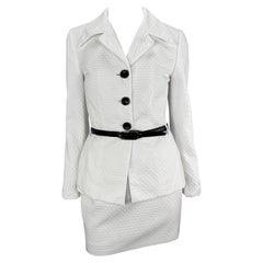 S/S 1995 Dolce & Gabbana Belted White Waffle Knit Mini Skirt Suit