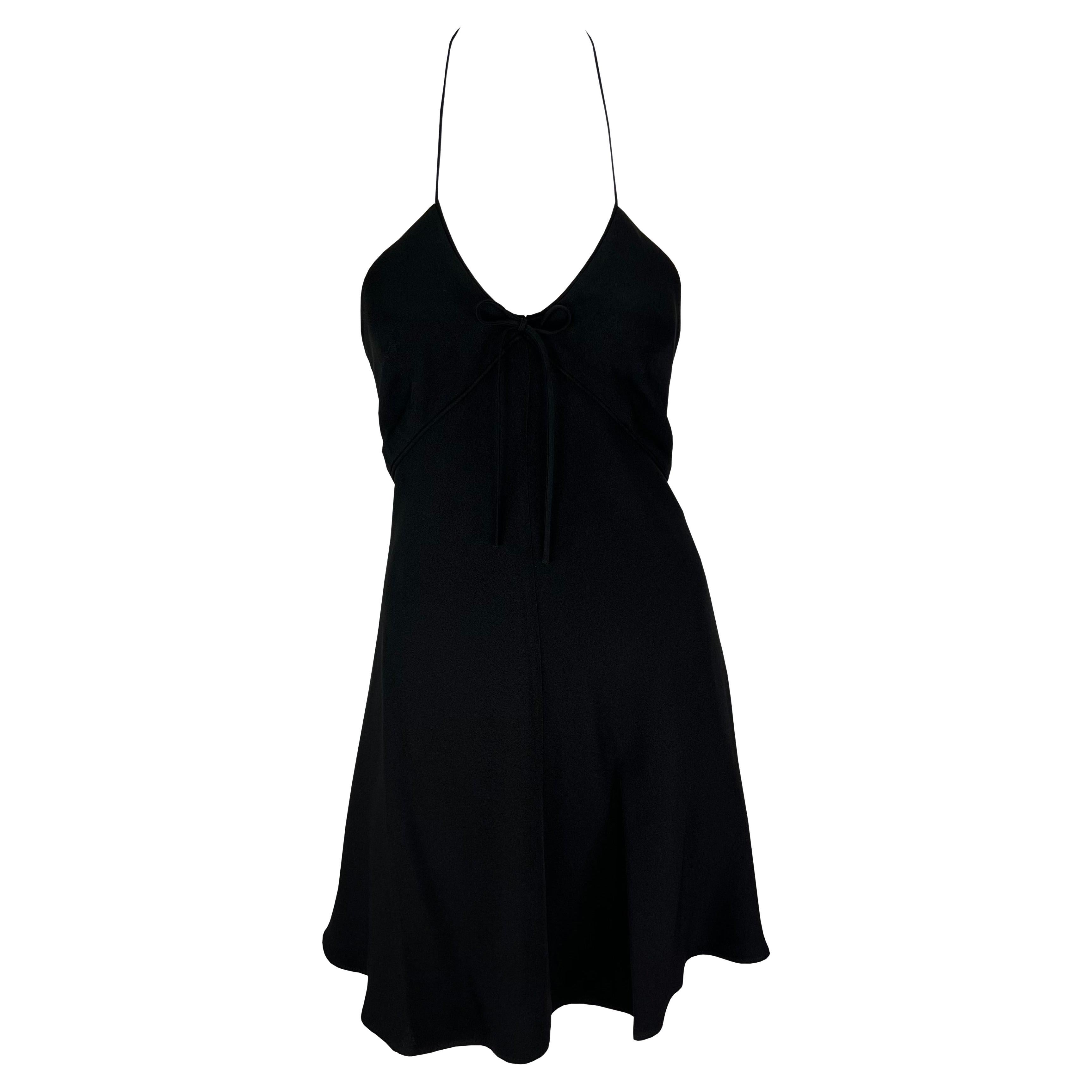 S/S 1995 Dolce & Gabbana Black Bow Halterneck Flare Mini Dress For Sale 1