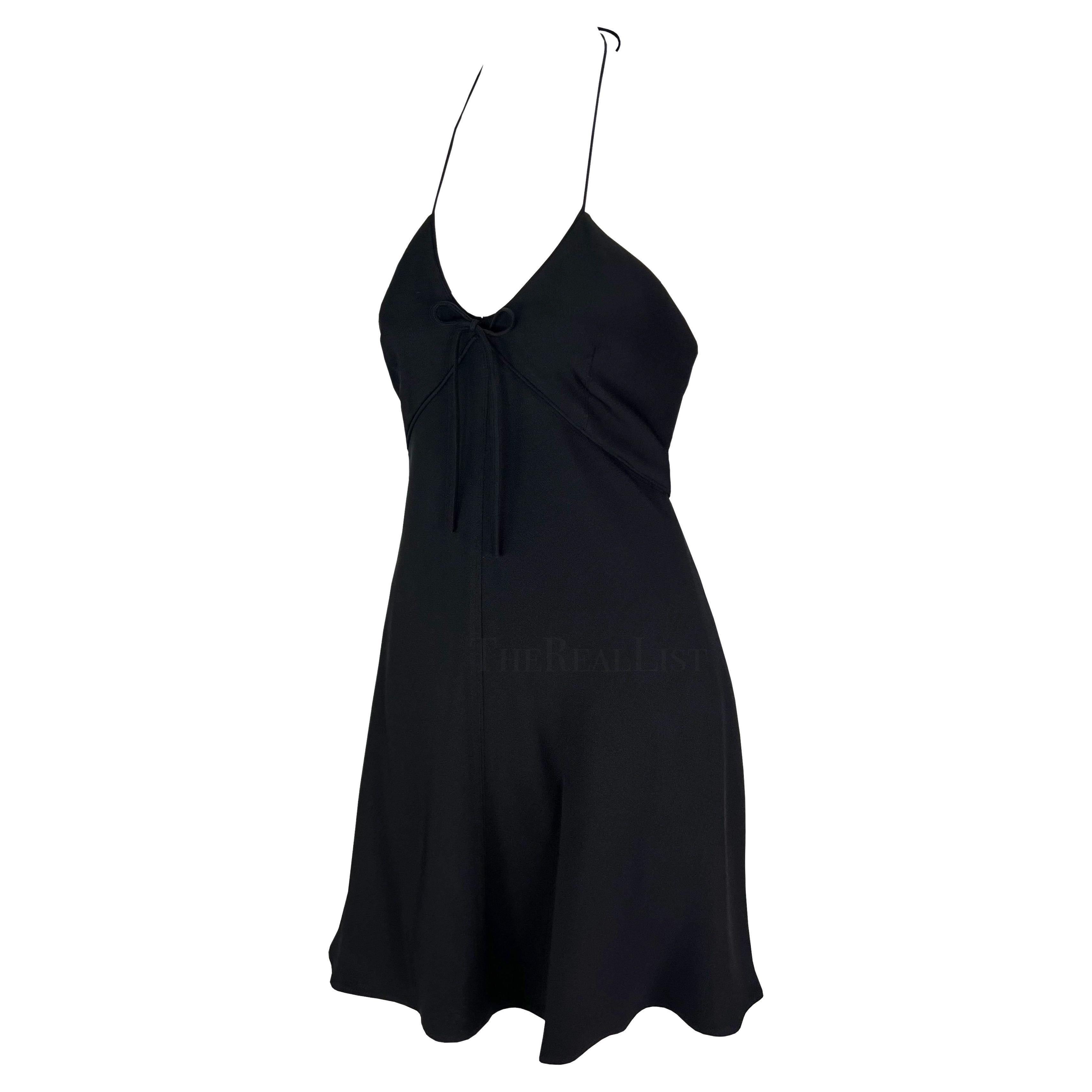 S/S 1995 Dolce & Gabbana Black Bow Halterneck Flare Mini Dress For Sale