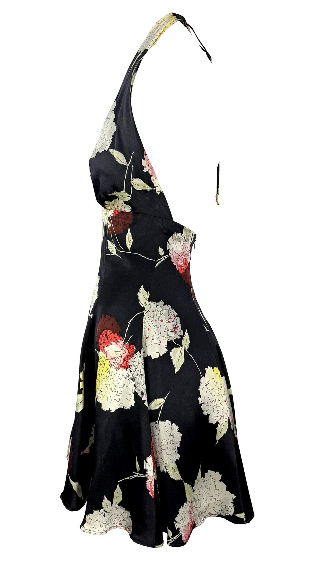S/S 1995 Dolce & Gabbana Black Floral Print Backless Flare Mini Halter Dress 1