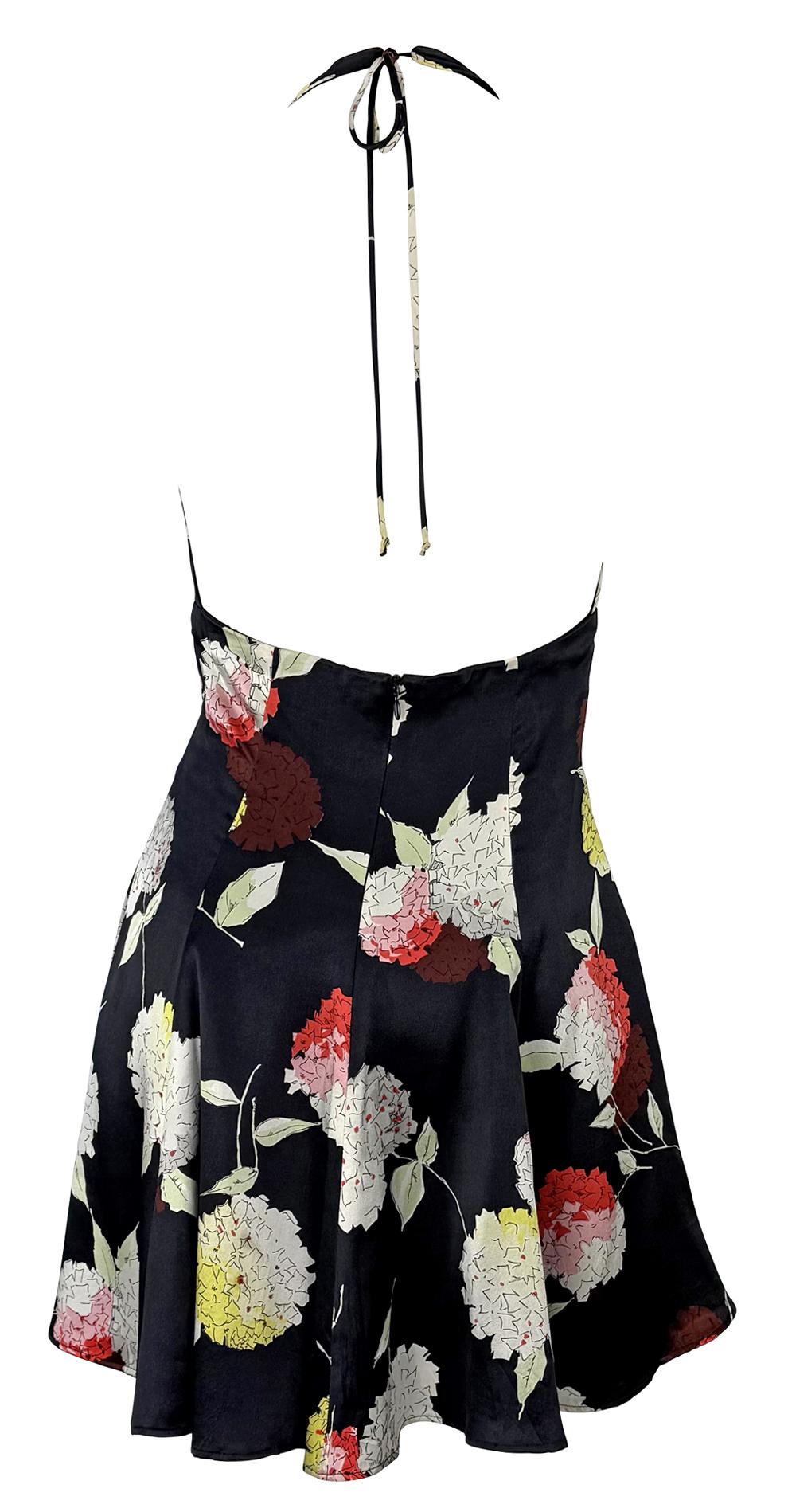 S/S 1995 Dolce & Gabbana Black Floral Print Backless Flare Mini Halter Dress 2